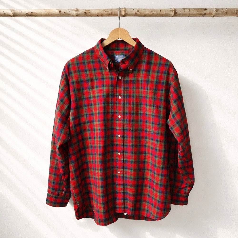Vintage Sir Pendleton Shirt Men XL Red MacDuff Tartan‎ Plaid Wool Button Down